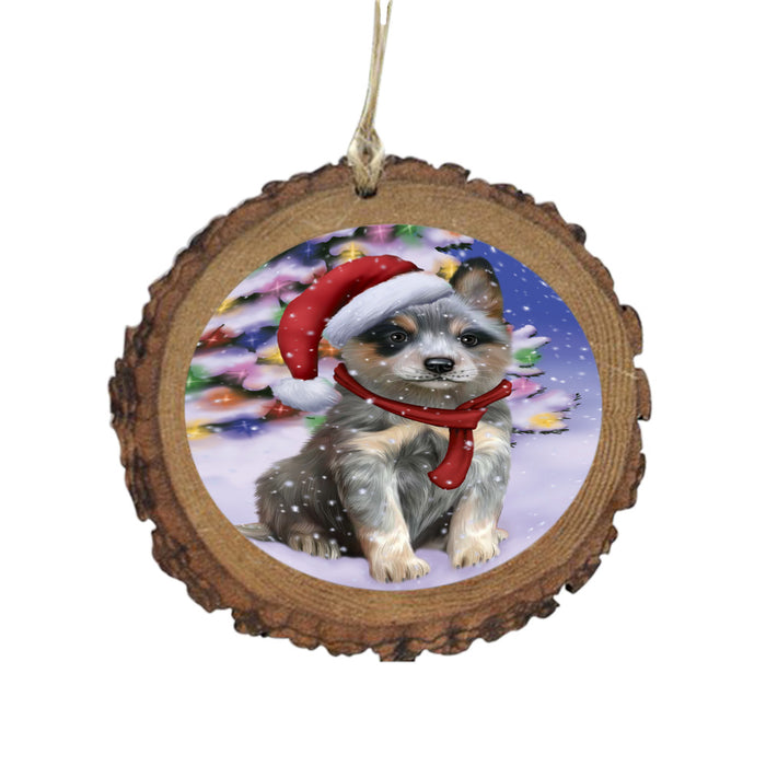 Winterland Wonderland Blue Heeler Dog In Christmas Holiday Scenic Background Wooden Christmas Ornament WOR49528