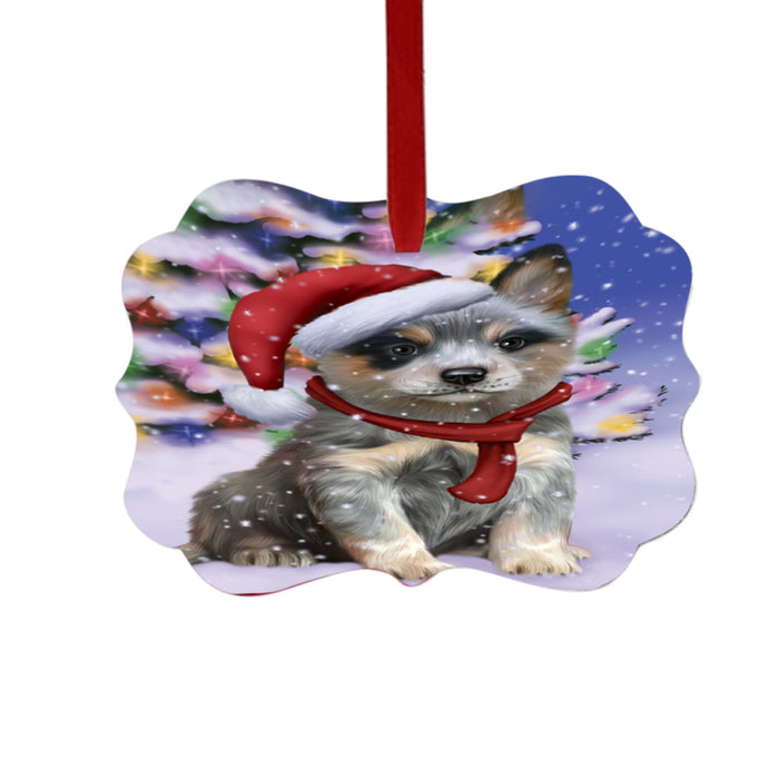 Winterland Wonderland Blue Heeler Dog In Christmas Holiday Scenic Background Double-Sided Photo Benelux Christmas Ornament LOR49528
