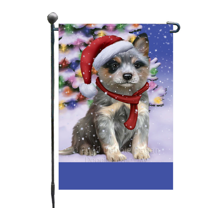Personalized Winterland Wonderland Blue Heeler Dog In Christmas Holiday Scenic Background Custom Garden Flags GFLG-DOTD-A61249