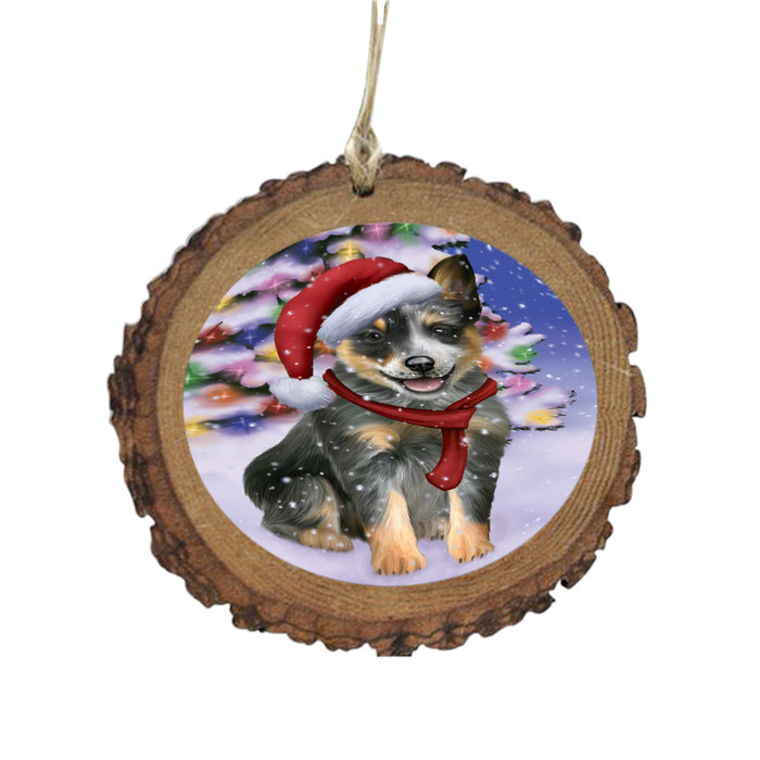 Winterland Wonderland Blue Heeler Dog In Christmas Holiday Scenic Background Wooden Christmas Ornament WOR49529