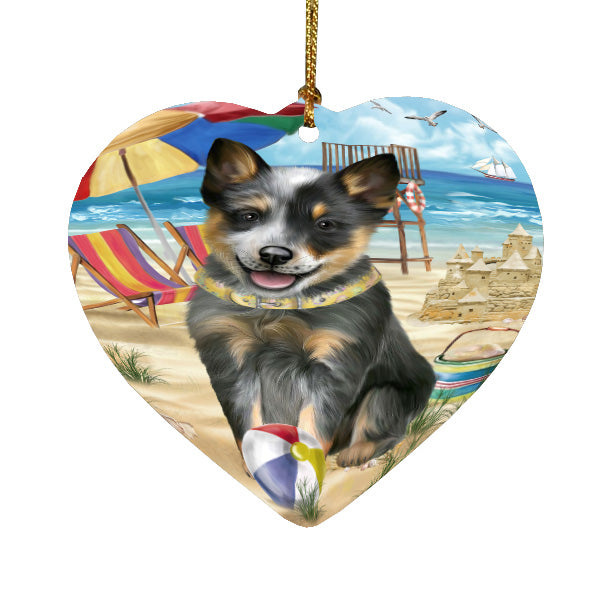 Pet Friendly Beach Blue Heeler Dog  Heart Christmas Ornament HPORA58888