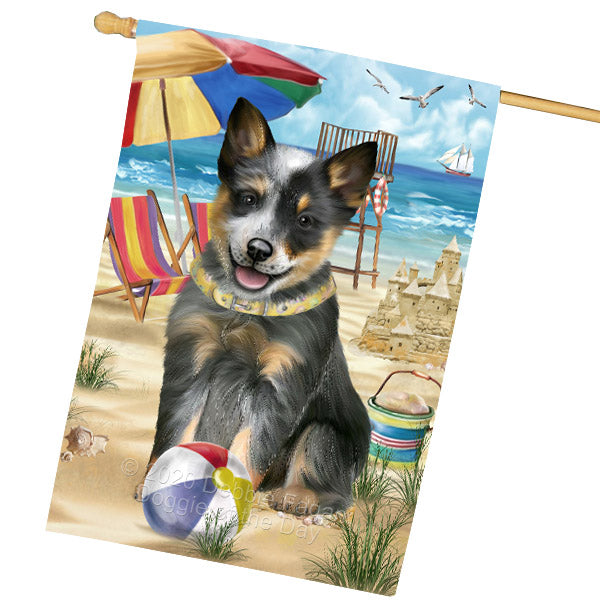 Pet Friendly Beach Blue Heeler Dog House Flag Outdoor Decorative Double Sided Pet Portrait Weather Resistant Premium Quality Animal Printed Home Decorative Flags 100% Polyester FLG68897