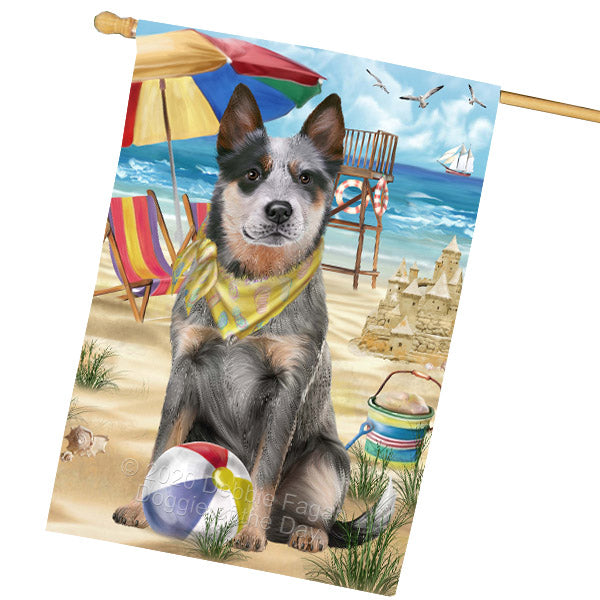Pet Friendly Beach Blue Heeler Dog House Flag Outdoor Decorative Double Sided Pet Portrait Weather Resistant Premium Quality Animal Printed Home Decorative Flags 100% Polyester FLG68896