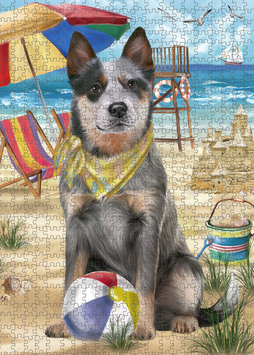 Pet Friendly Beach Blue Heeler Dog Portrait Jigsaw Puzzle for Adults Animal Interlocking Puzzle Game Unique Gift for Dog Lover's with Metal Tin Box PZL427