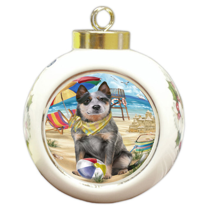 Pet Friendly Beach Blue Heeler Dog Round Ball Christmas Ornament Pet Decorative Hanging Ornaments for Christmas X-mas Tree Decorations - 3" Round Ceramic Ornament, RBPOR59380