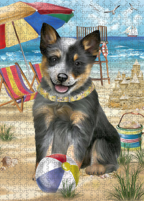 Pet Friendly Beach Blue Heeler Dog Portrait Jigsaw Puzzle for Adults Animal Interlocking Puzzle Game Unique Gift for Dog Lover's with Metal Tin Box PZL428