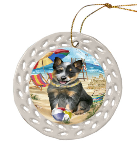Pet Friendly Beach Blue Heeler Dog Doily Ornament DPOR58539