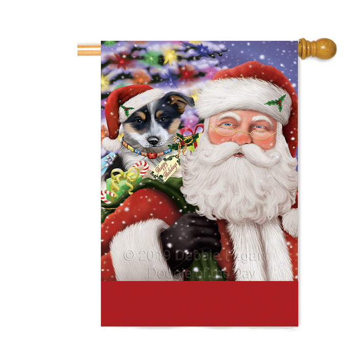 Personalized Santa Carrying Blue Heeler Dog and Christmas Presents Custom House Flag FLG-DOTD-A63420
