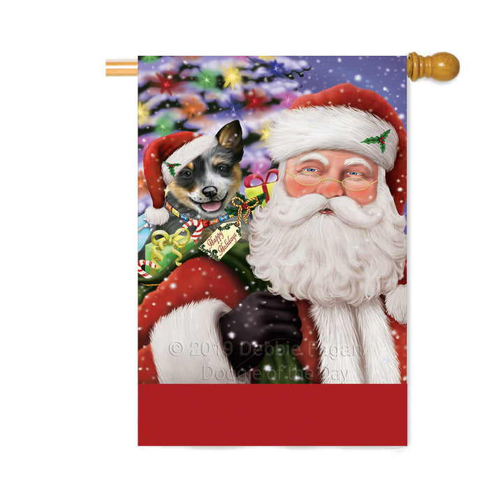 Personalized Santa Carrying Blue Heeler Dog and Christmas Presents Custom House Flag FLG-DOTD-A63421