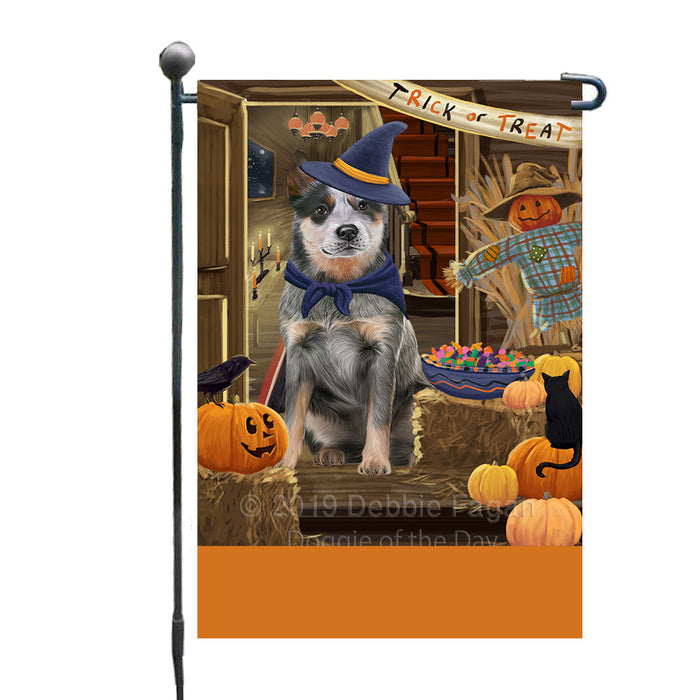 Personalized Enter at Own Risk Trick or Treat Halloween Blue Heeler Dog Custom Garden Flags GFLG-DOTD-A59477
