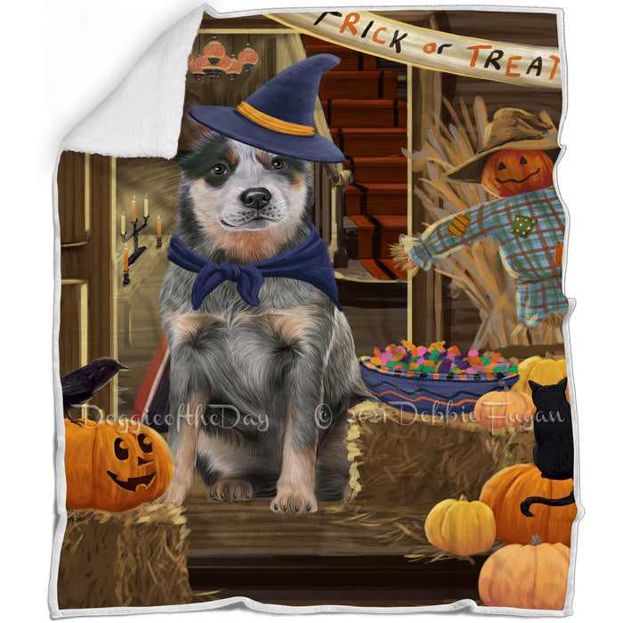Enter at Own Risk Trick or Treat Halloween Blue Heeler Dog Blanket BLNKT94512