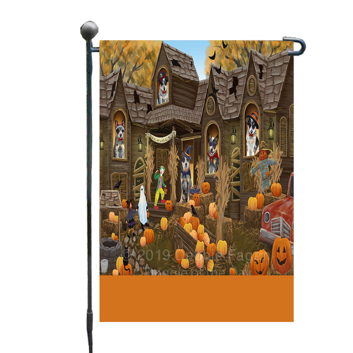 Personalized Haunted House Trick or Treat Halloween Blue Heeler Dogs Custom Garden Flags GFLG-DOTD-A59478