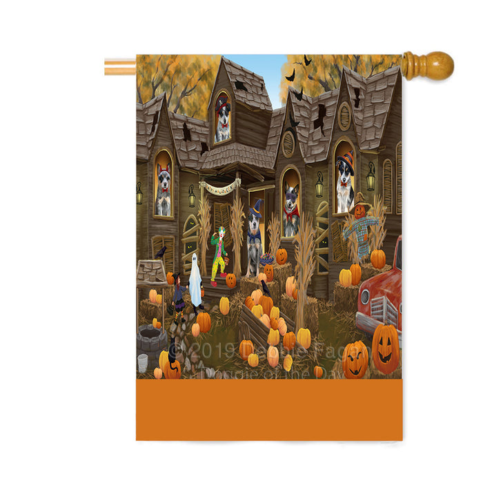 Personalized Haunted House Trick or Treat Halloween Blue Heeler Dogs Custom House Flag FLG-DOTD-A59534