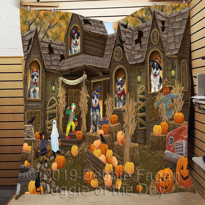 Haunted House Halloween Trick or Treat Blue Heeler Dogs Quilt
