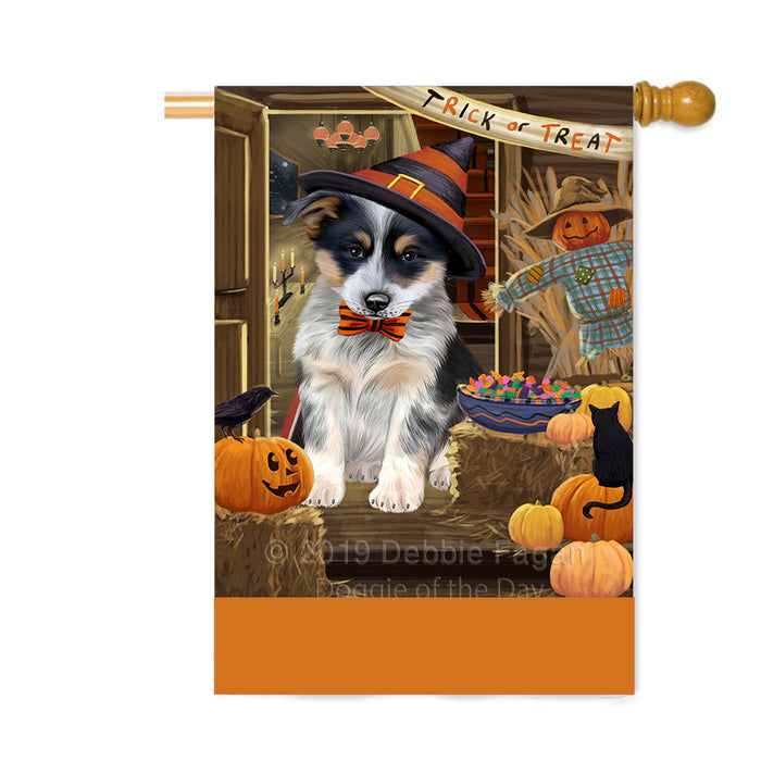 Personalized Enter at Own Risk Trick or Treat Halloween Blue Heeler Dog Custom House Flag FLG-DOTD-A59536