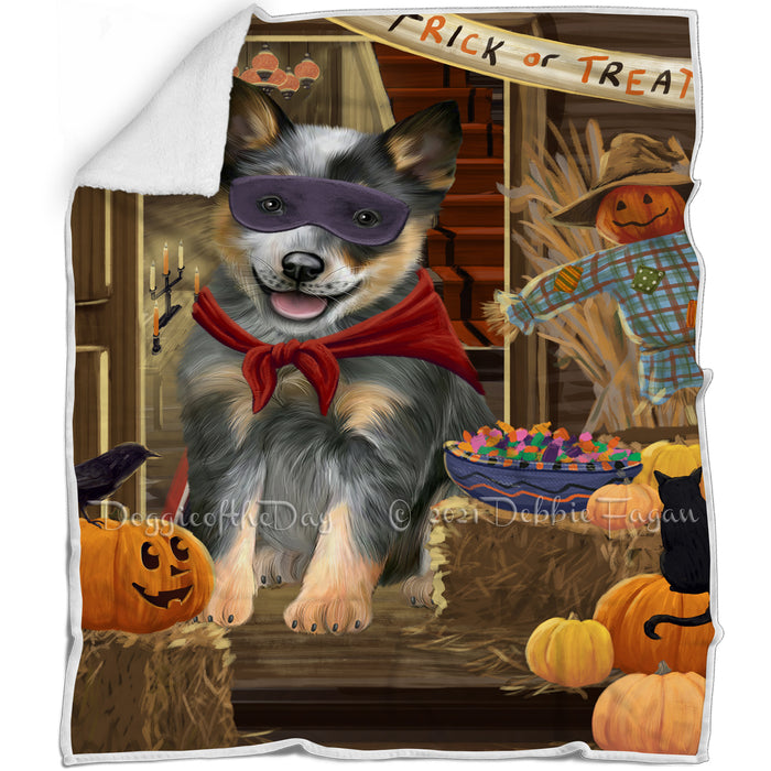 Enter at Own Risk Trick or Treat Halloween Blue Heeler Dog Blanket BLNKT94521