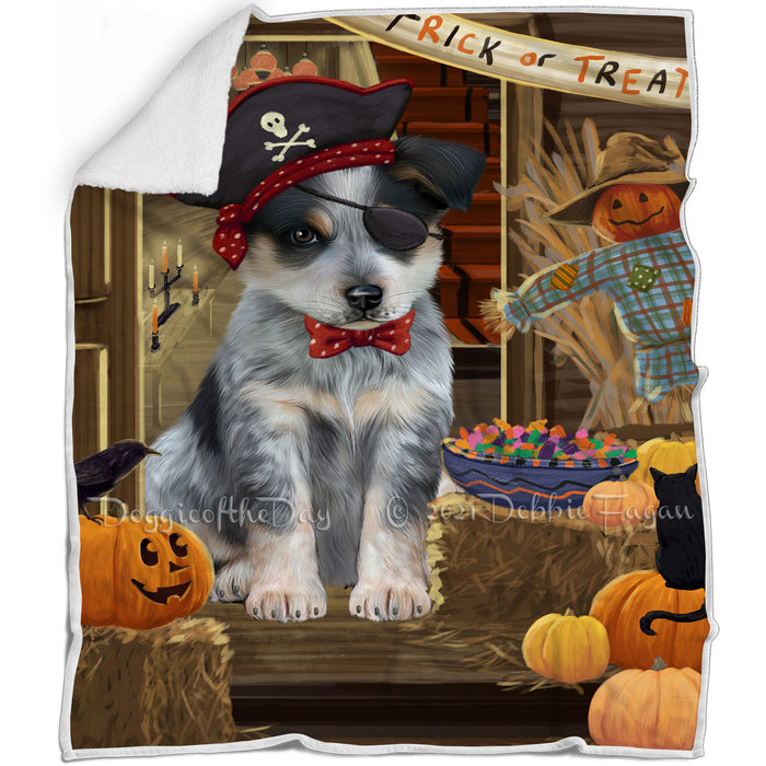 Enter at Own Risk Trick or Treat Halloween Blue Heeler Dog Blanket BLNKT94530