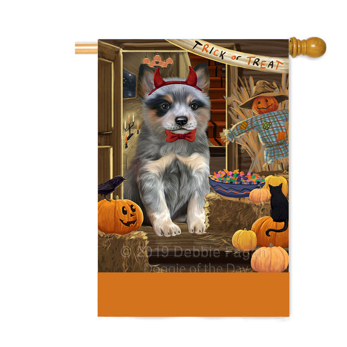 Personalized Enter at Own Risk Trick or Treat Halloween Blue Heeler Dog Custom House Flag FLG-DOTD-A59535