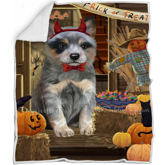 Enter at Own Risk Trick or Treat Halloween Blue Heeler Dog Blanket BLNKT94539