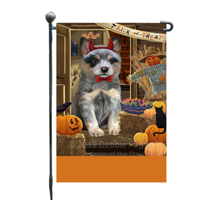 Personalized Enter at Own Risk Trick or Treat Halloween Blue Heeler Dog Custom Garden Flags GFLG-DOTD-A59479