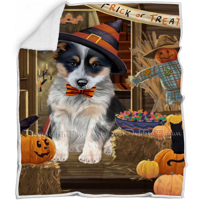 Enter at Own Risk Trick or Treat Halloween Blue Heeler Dog Blanket BLNKT94548