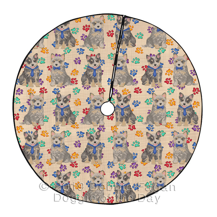 Rainbow Paw Print Blue Heeler Dogs Blue Christmas Tree Skirt