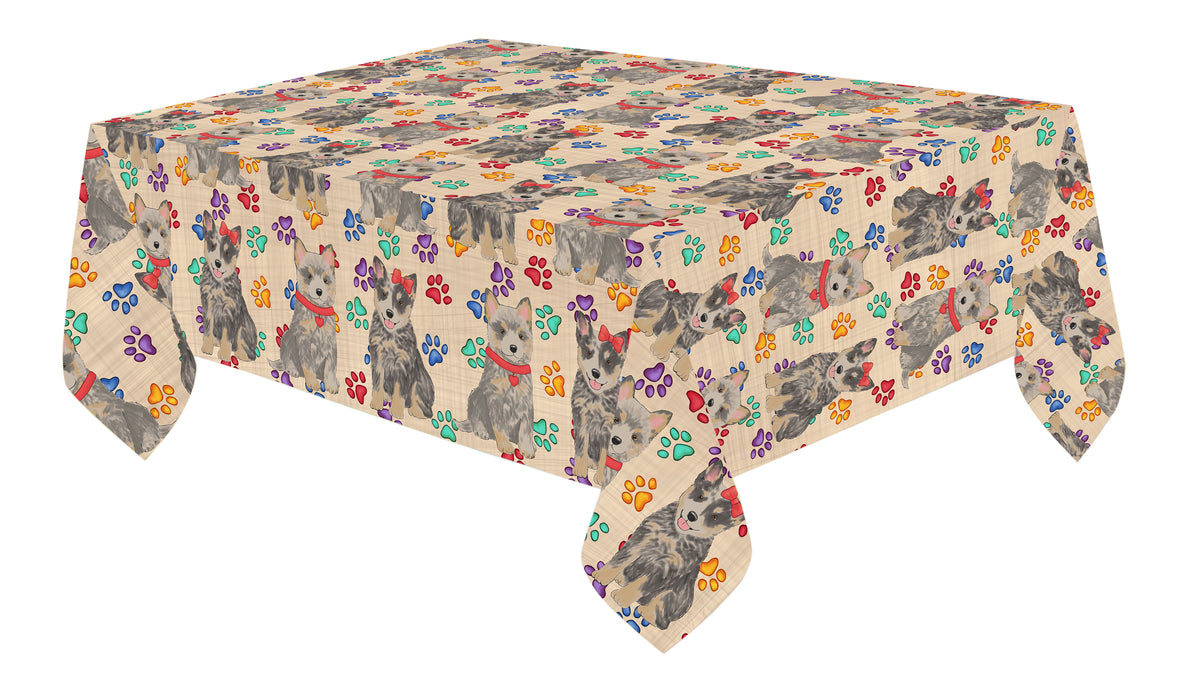 Rainbow Paw Print Blue Heeler Dogs Red Cotton Linen Tablecloth
