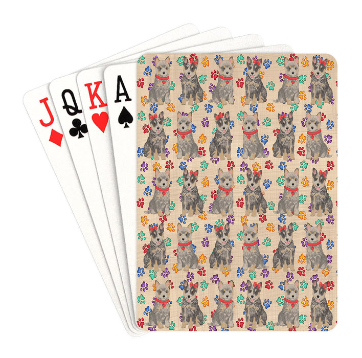 Rainbow Paw Print Blue Heeler Dogs Red Playing Card Decks