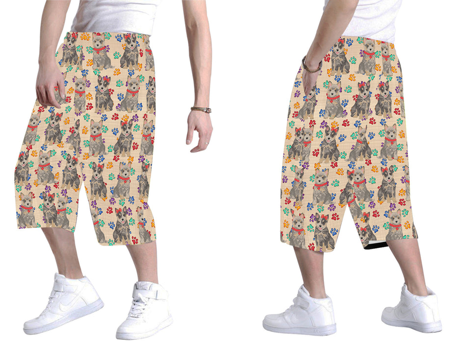 Rainbow Paw Print Blue Heeler Dogs Red All Over Print Men's Baggy Shorts