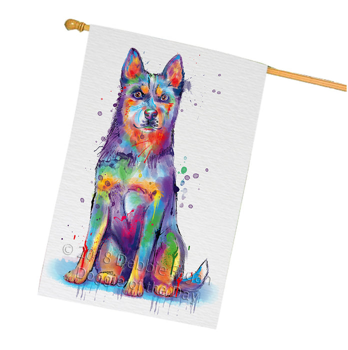 Watercolor Blue Heeler Dog House Flag FLG65099