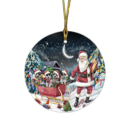 Santa Sled Dogs Christmas Happy Holidays Blue Heelers Dog Round Flat Christmas Ornament RFPOR51707