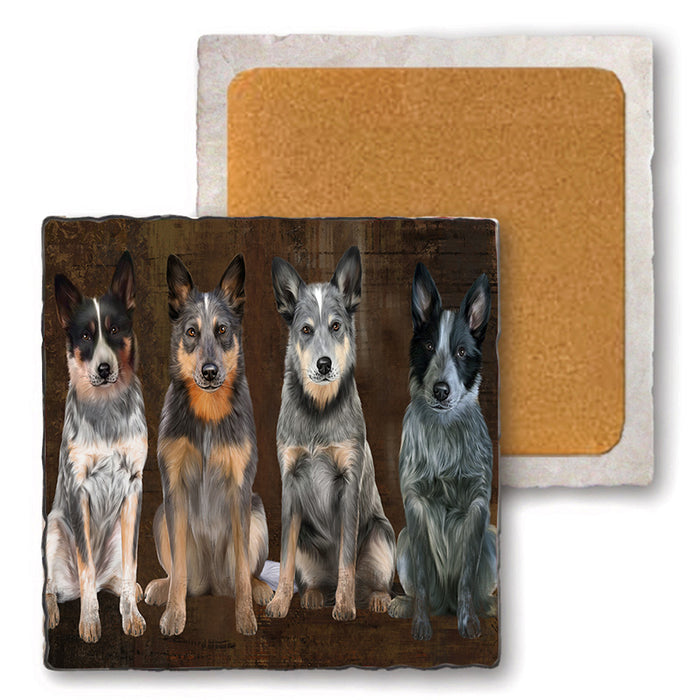 Rustic 4 Blue Heelers Dog Set of 4 Natural Stone Marble Tile Coasters MCST49357