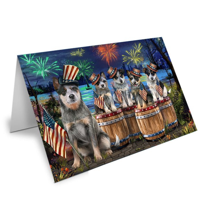 4th of July Independence Day Fireworks Blue Heelers at the Lake Handmade Artwork Assorted Pets Greeting Cards and Note Cards with Envelopes for All Occasions and Holiday Seasons GCD57080