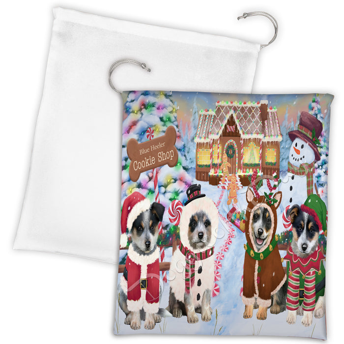Holiday Gingerbread Cookie Blue Heeler Dogs Shop Drawstring Laundry or Gift Bag LGB48575