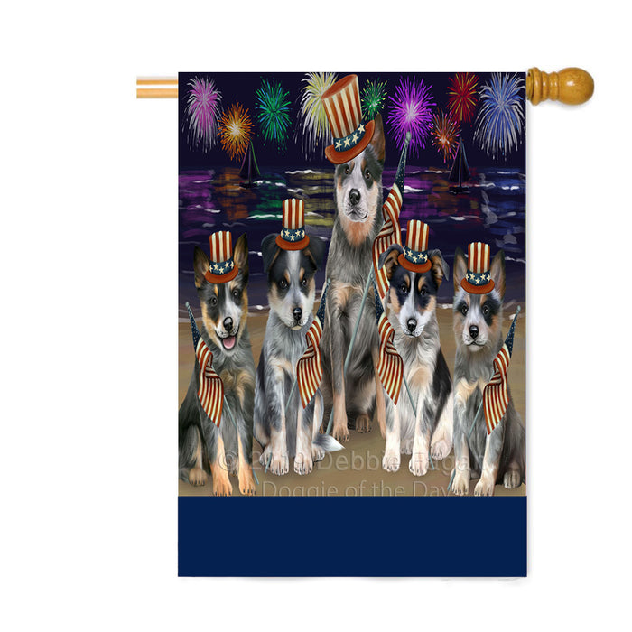 Personalized 4th of July Firework Blue Heeler Dogs Custom House Flag FLG-DOTD-A57854