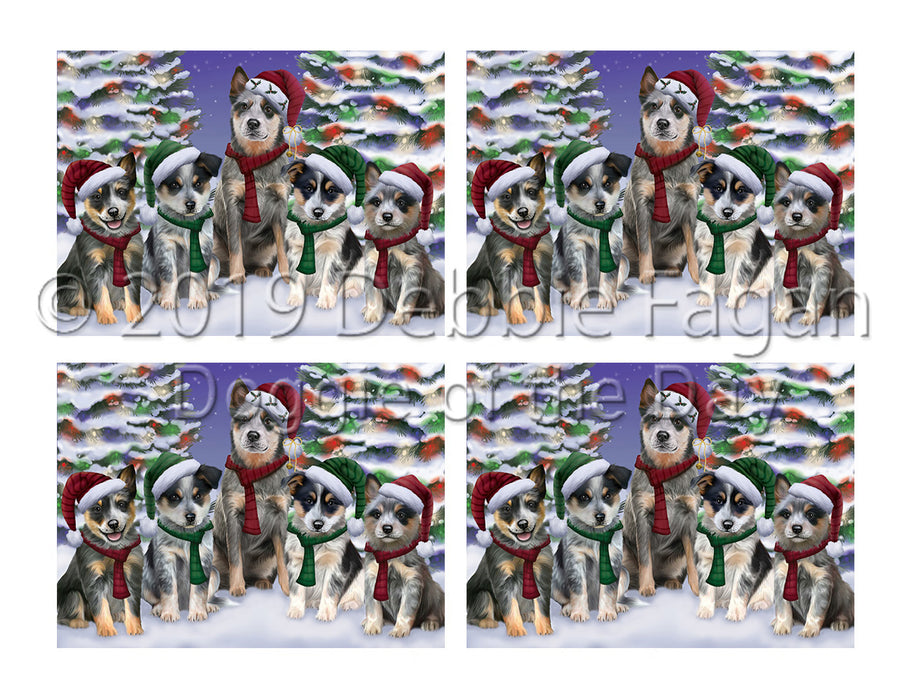 Blue Heeler Dogs Christmas Family Portrait in Holiday Scenic Background Placemat
