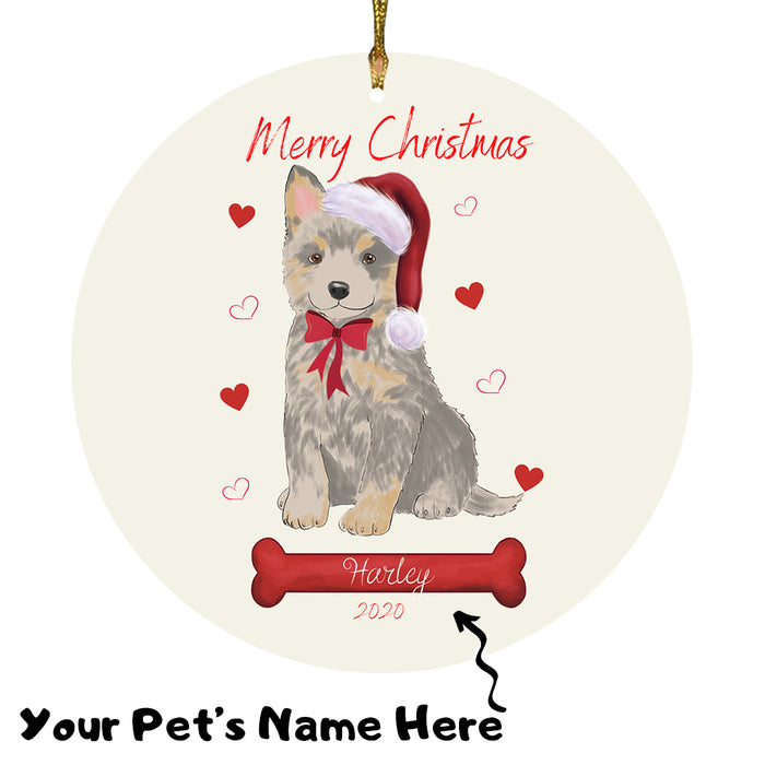 Personalized Merry Christmas  Blue Heeler Dog Christmas Tree Round Flat Ornament RBPOR58921