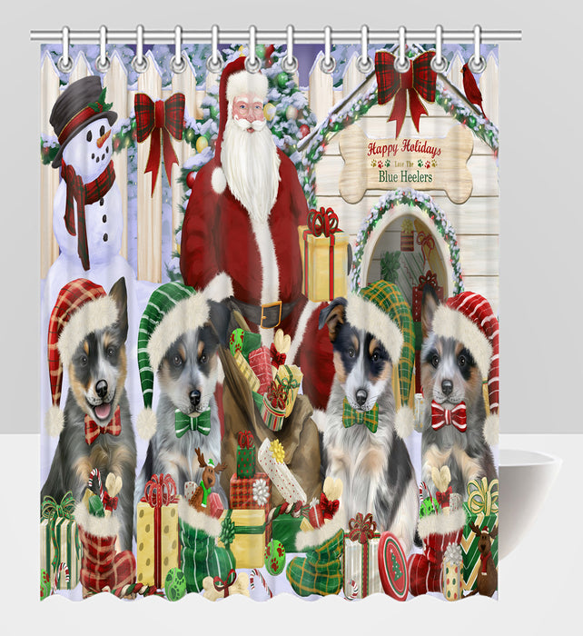 Happy Holidays Christmas Blue Heeler Dogs House Gathering Shower Curtain