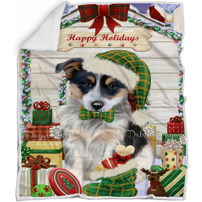Happy Holidays Christmas Blue Heeler Dog House with Presents Blanket BLNKT142057