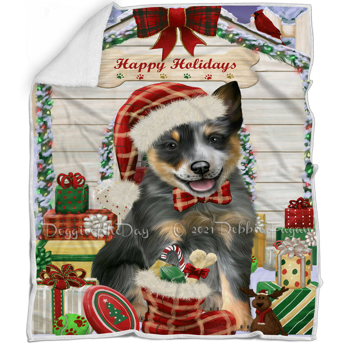 Happy Holidays Christmas Blue Heeler Dog House with Presents Blanket BLNKT142059
