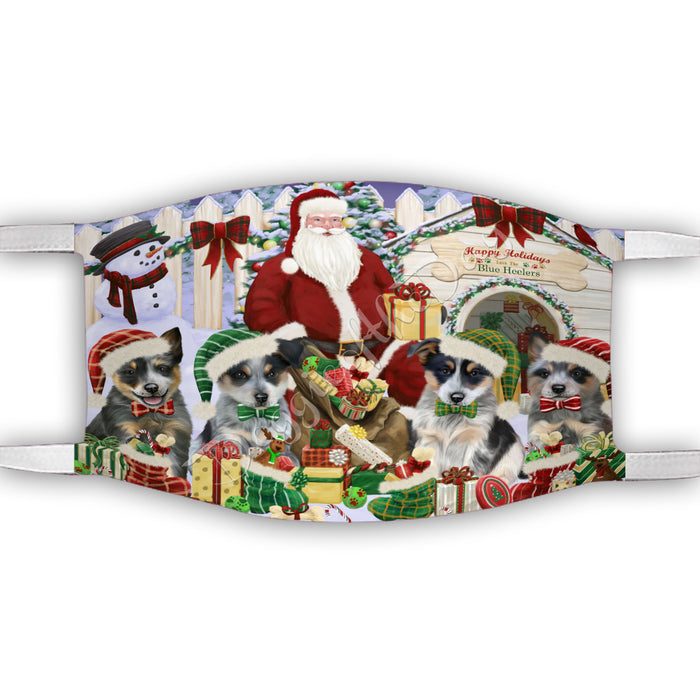 Happy Holidays Christmas Blue Heeler Dogs House Gathering Face Mask FM48225