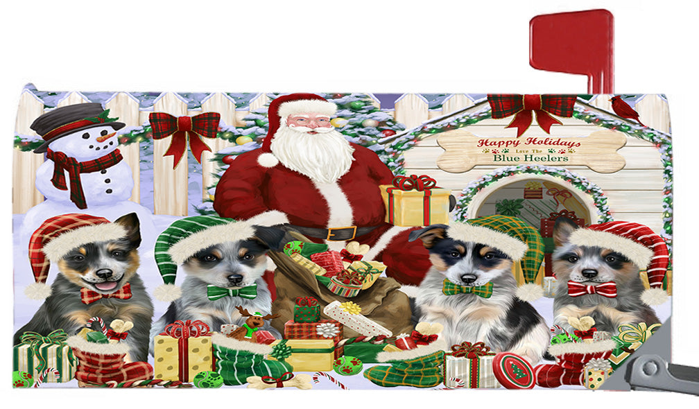 Happy Holidays Christmas Blue Heeler Dogs House Gathering 6.5 x 19 Inches Magnetic Mailbox Cover Post Box Cover Wraps Garden Yard Décor MBC48793