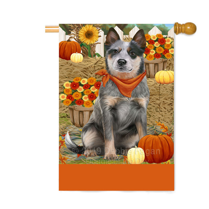 Personalized Fall Autumn Greeting Blue Heeler Dog with Pumpkins Custom House Flag FLG-DOTD-A61875