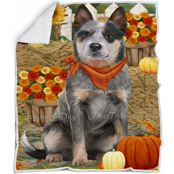 Fall Autumn Greeting Blue Heeler Dog with Pumpkins Blanket BLNKT87096