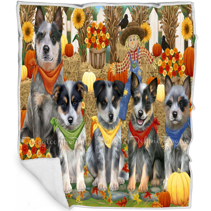 Fall Festive Gathering Blue Heeler Dogs with Pumpkins Blanket BLNKT142403