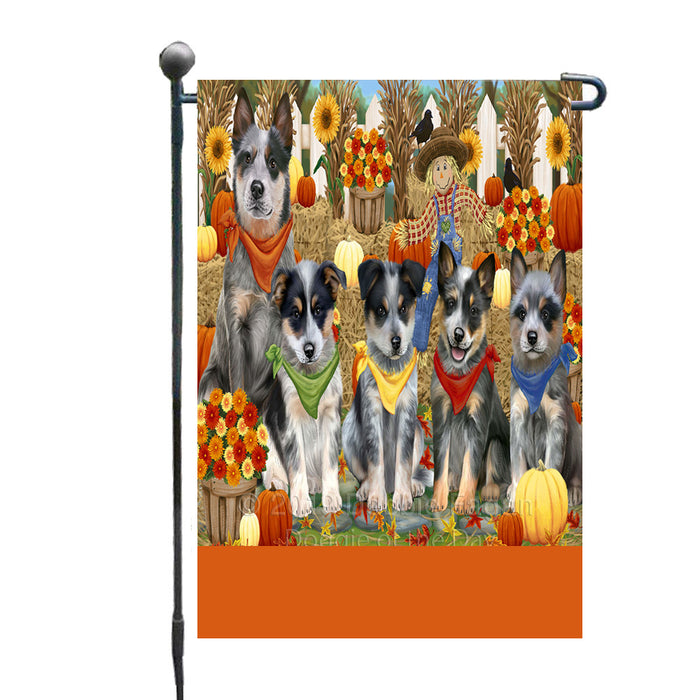 Personalized Fall Festive Gathering Blue Heeler Dogs with Pumpkins Custom Garden Flags GFLG-DOTD-A61820
