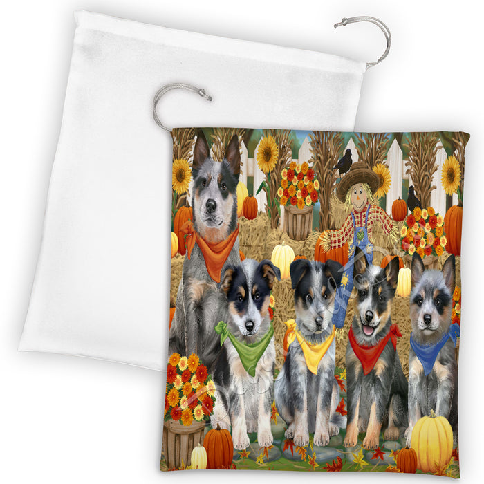 Fall Festive Harvest Time Gathering Blue Heeler Dogs Drawstring Laundry or Gift Bag LGB48381