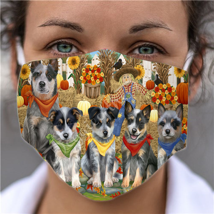 Fall Festive Harvest Time Gathering  Blue Heeler Dogs Face Mask FM48514