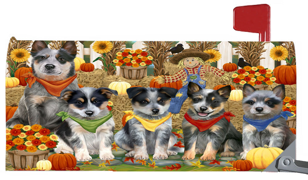 Fall Festive Harvest Time Gathering Blue Heeler Dogs 6.5 x 19 Inches Magnetic Mailbox Cover Post Box Cover Wraps Garden Yard Décor MBC49063