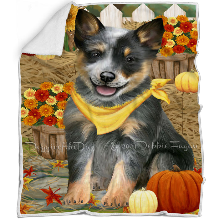 Fall Autumn Greeting Blue Heeler Dog with Pumpkins Blanket BLNKT87105